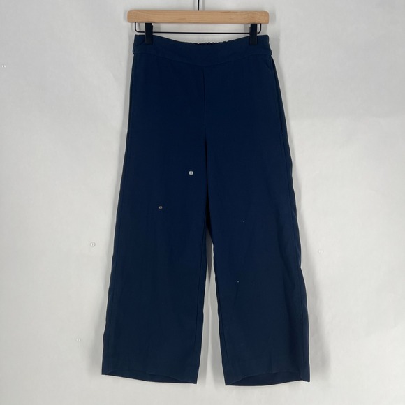 Madewell Wide Leg Cropped Pants Navy Blue Elastic Waist Pockets Womens - Picture 1 of 13